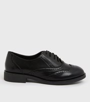 New Look Girls Black Perforated Lace Up Round Toe Brogues